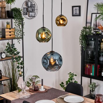 Ripoll Suspension, Boule lumineuse, Suspension grappe Bleu, Or, Vert, 3 lumières