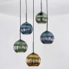 Koyoto Suspension, Boule lumineuse, Suspension grappe 45 cm Bleu, Or, Vert, 5 lumières