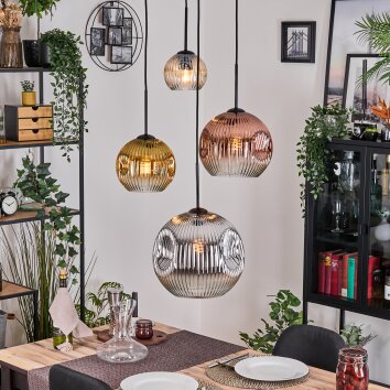 Ripoll Suspension, Boule lumineuse, Suspension grappe Ambre, Chrome, Or, Clair, Cuivré, Fumé, 4 lumières