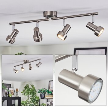 Edain Plafonnier, Spot de plafond LED Chrome, Nickel mat, 4 lumières