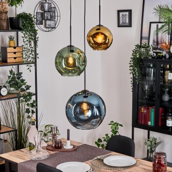 Ripoll Suspension, Boule lumineuse, Suspension grappe Bleu, Or, Vert, 3 lumières
