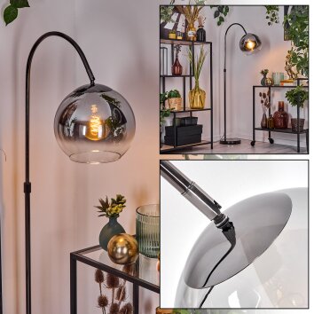 Koyoto Lampadaire Chrome, Noir, 1 lumière