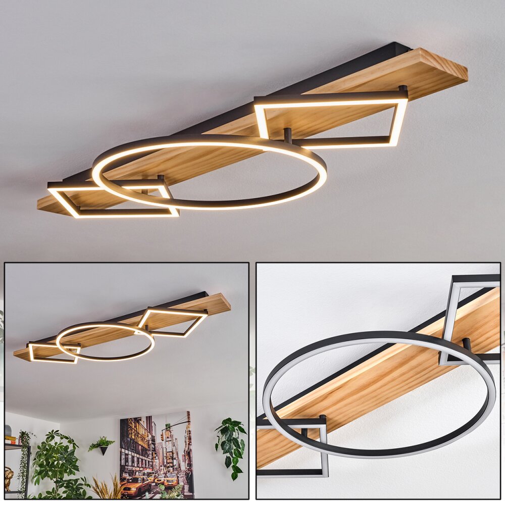 Pompu Plafonnier LED Bois clair, Noir, 2 lumières main product photo