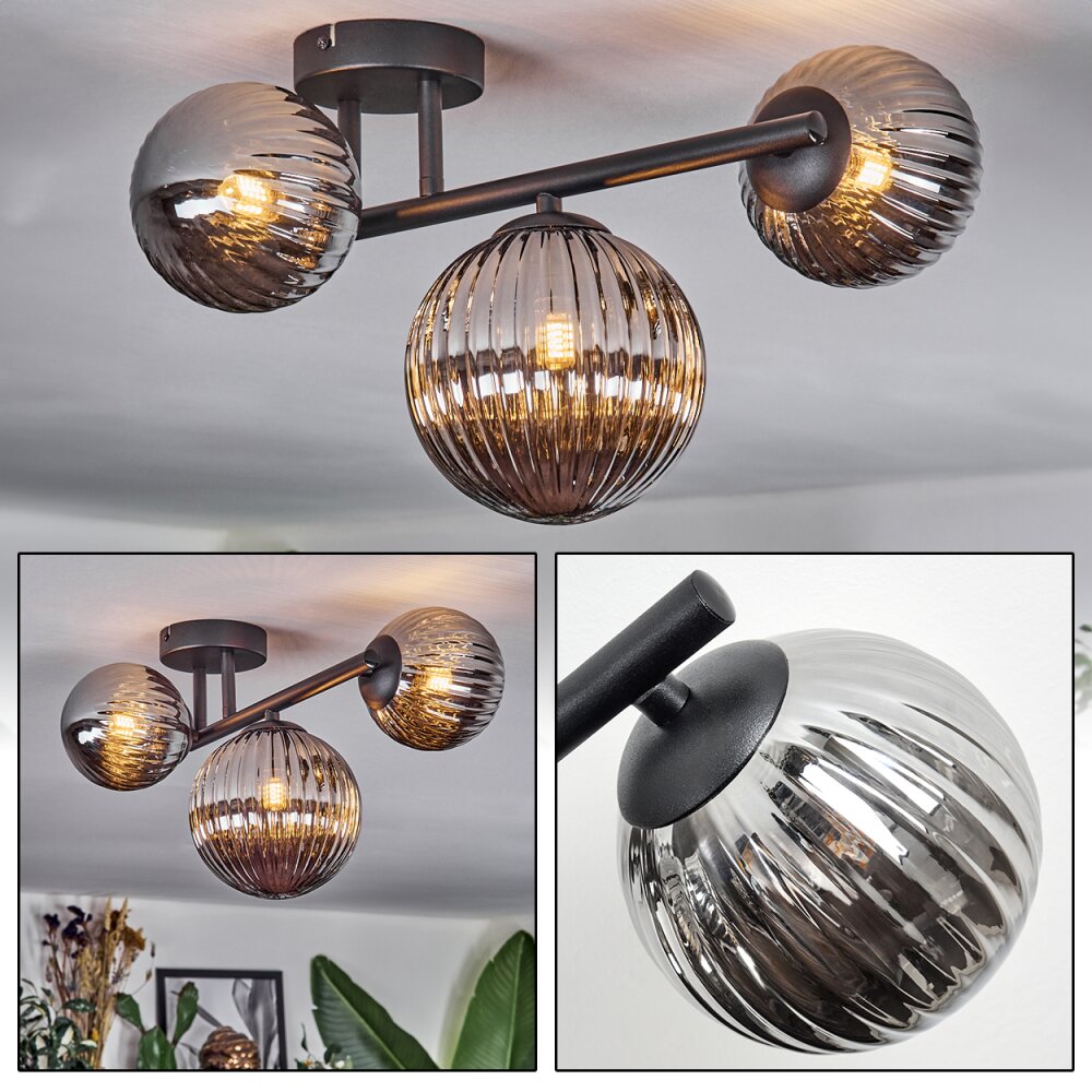 Chehalis Plafonnier, Boule lumineuse Fumé, 3 lumières main product photo