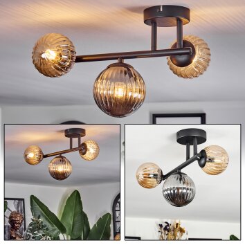 Chehalis Plafonnier, Boule lumineuse Ambre, Fumé, 3 lumières