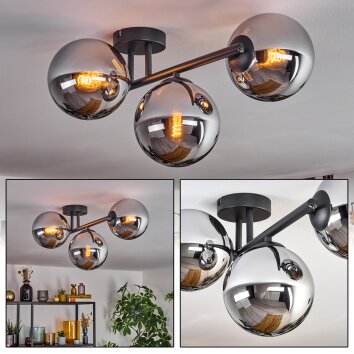 Gastor Plafonnier, Boule lumineuse Chrome, Fumé, 3 lumières