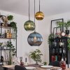 Koyoto Suspension, Boule lumineuse, Suspension grappe 30 cm Bleu, Or, Vert, 3 lumières