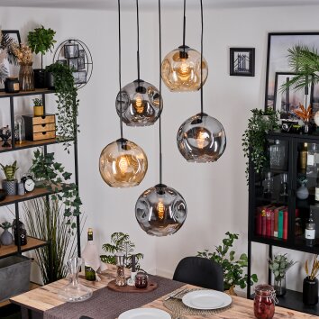 Ripoll Suspension, Boule lumineuse, Suspension grappe Ambre, Fumé, 5 lumières
