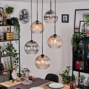 Koyoto Suspension, Boule lumineuse, Suspension grappe Ambre, Clair, Fumé, 5 lumières