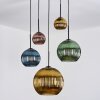 Koyoto Suspension, Boule lumineuse, Suspension grappe Bleu, Or, Vert, Cuivré, 5 lumières