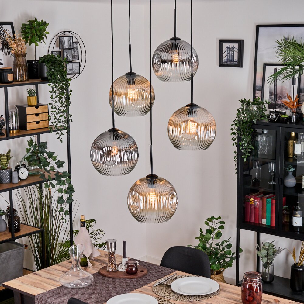 Ripoll Suspension, Boule lumineuse, Suspension grappe Ambre, Clair, Fumé, 5 lumières main product photo