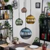 Koyoto Suspension, Boule lumineuse, Suspension grappe 35 cm Bleu, Or, Vert, Cuivré, 4 lumières