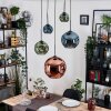 Ripoll Suspension, Boule lumineuse, Suspension grappe Bleu, Vert, Cuivré, 5 lumières