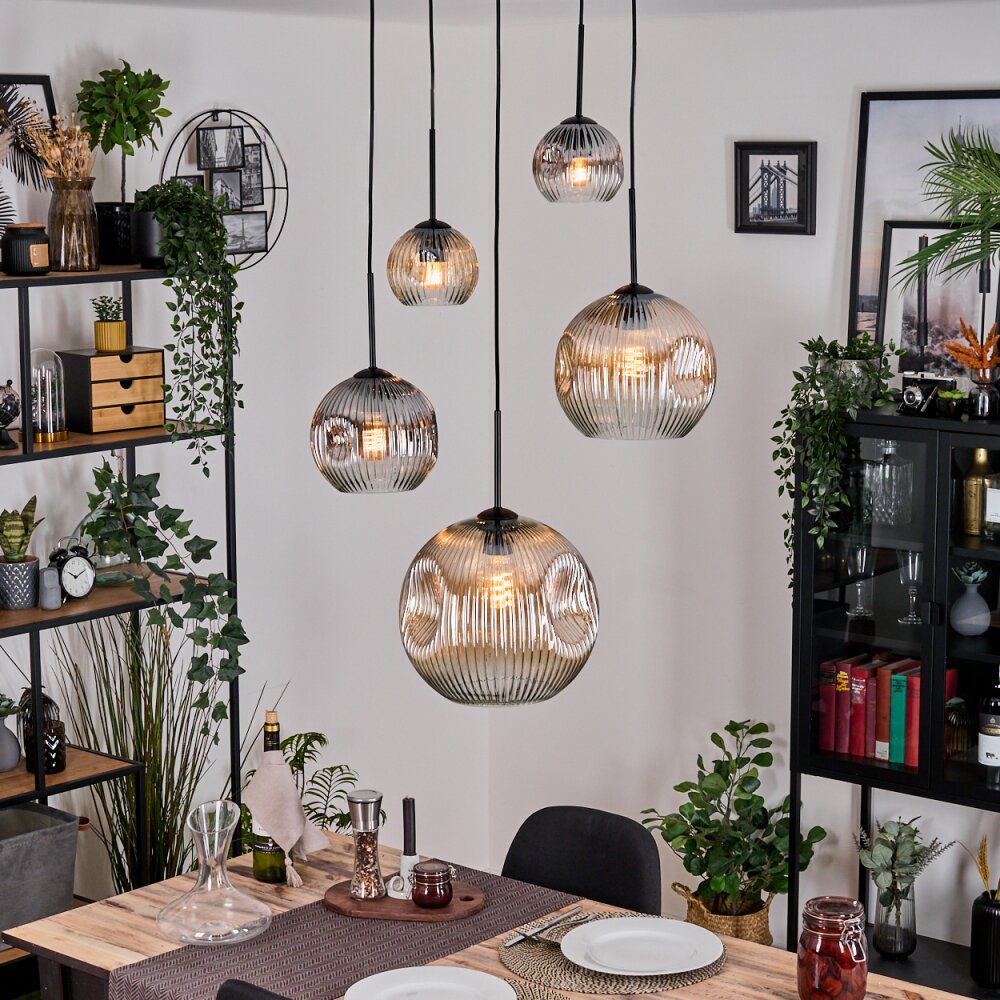 Ripoll Suspension, Boule lumineuse, Suspension grappe Ambre, Clair, Fumé, 5 lumières main product photo