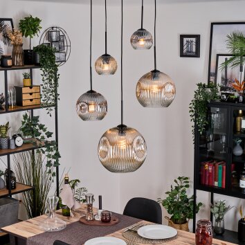 Ripoll Suspension, Boule lumineuse, Suspension grappe Ambre, Clair, Fumé, 5 lumières