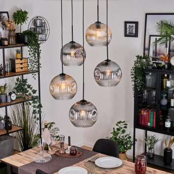 Ripoll Suspension, Boule lumineuse, Suspension grappe Ambre, Clair, Fumé, 5 lumières