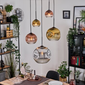 Ripoll Suspension, Boule lumineuse, Suspension grappe Chrome, Or, Clair, Cuivré, Fumé, 5 lumières