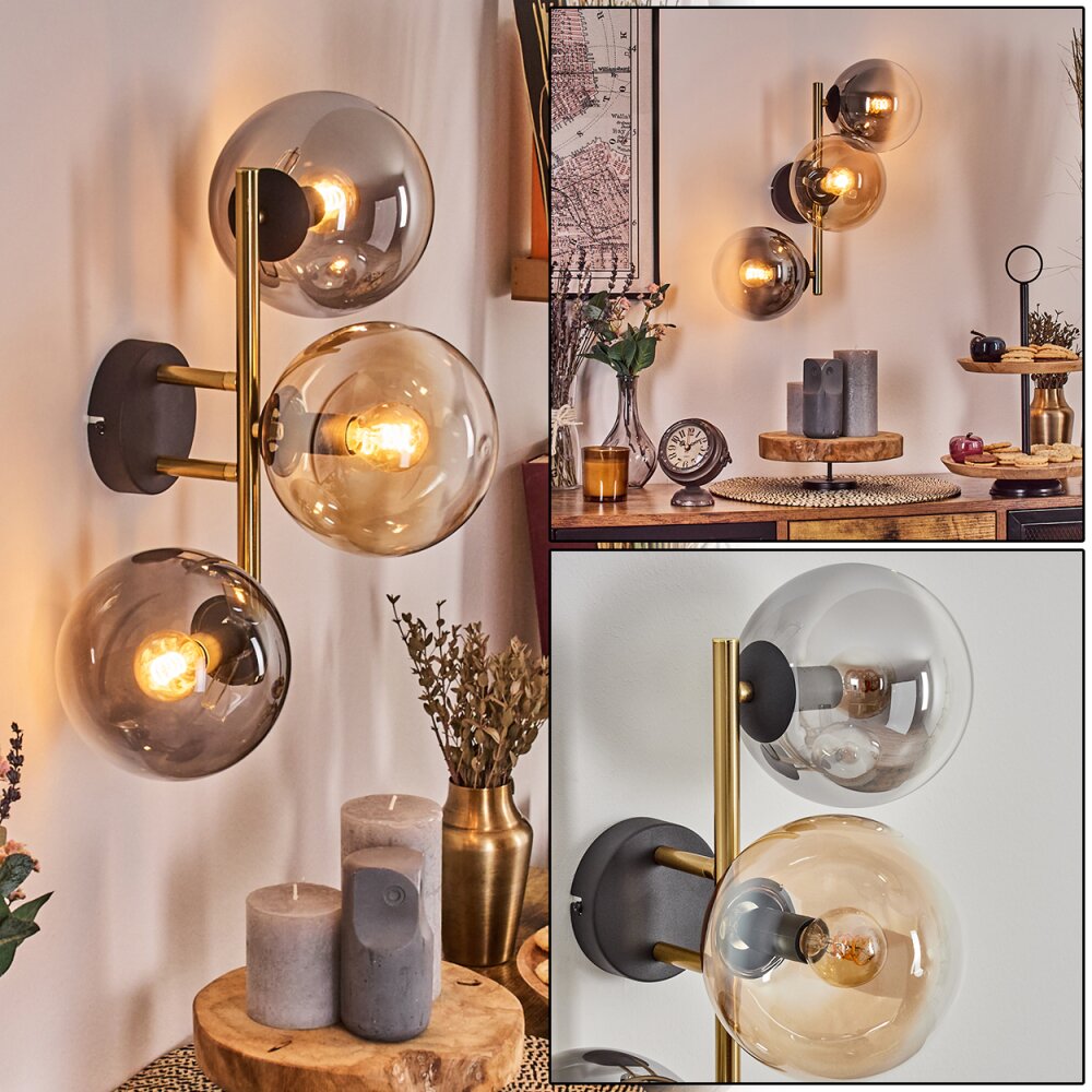 Gastor Boule lumineuse, Applique murale Or, Noir, 3 lumières main product photo