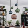 Koyoto Suspension, Boule lumineuse, Suspension grappe Bleu, Vert, Cuivré, 5 lumières