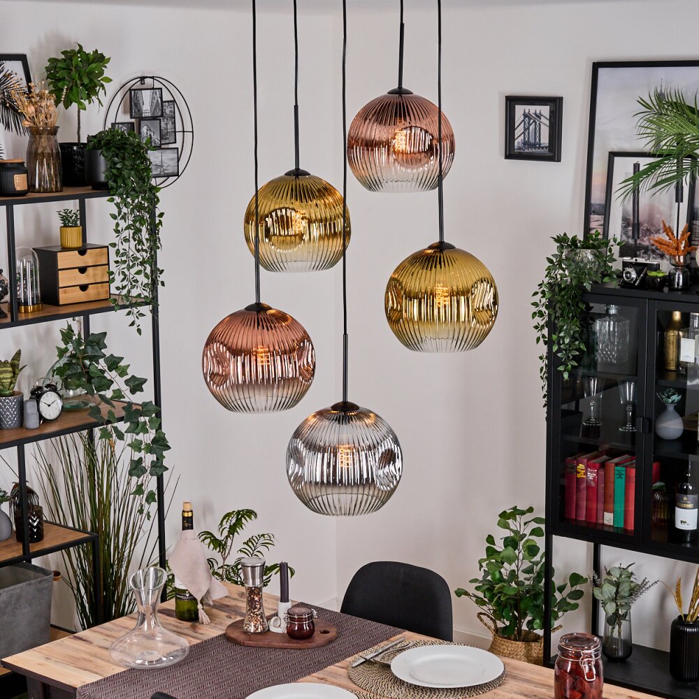 Koyoto Suspension, Boule lumineuse, Suspension grappe Chrome, Or, Clair, Cuivré, Fumé, 5 lumières main product photo