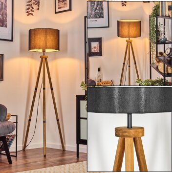 Soungou Lampadaire Bois foncé, Noir, 1 lumière