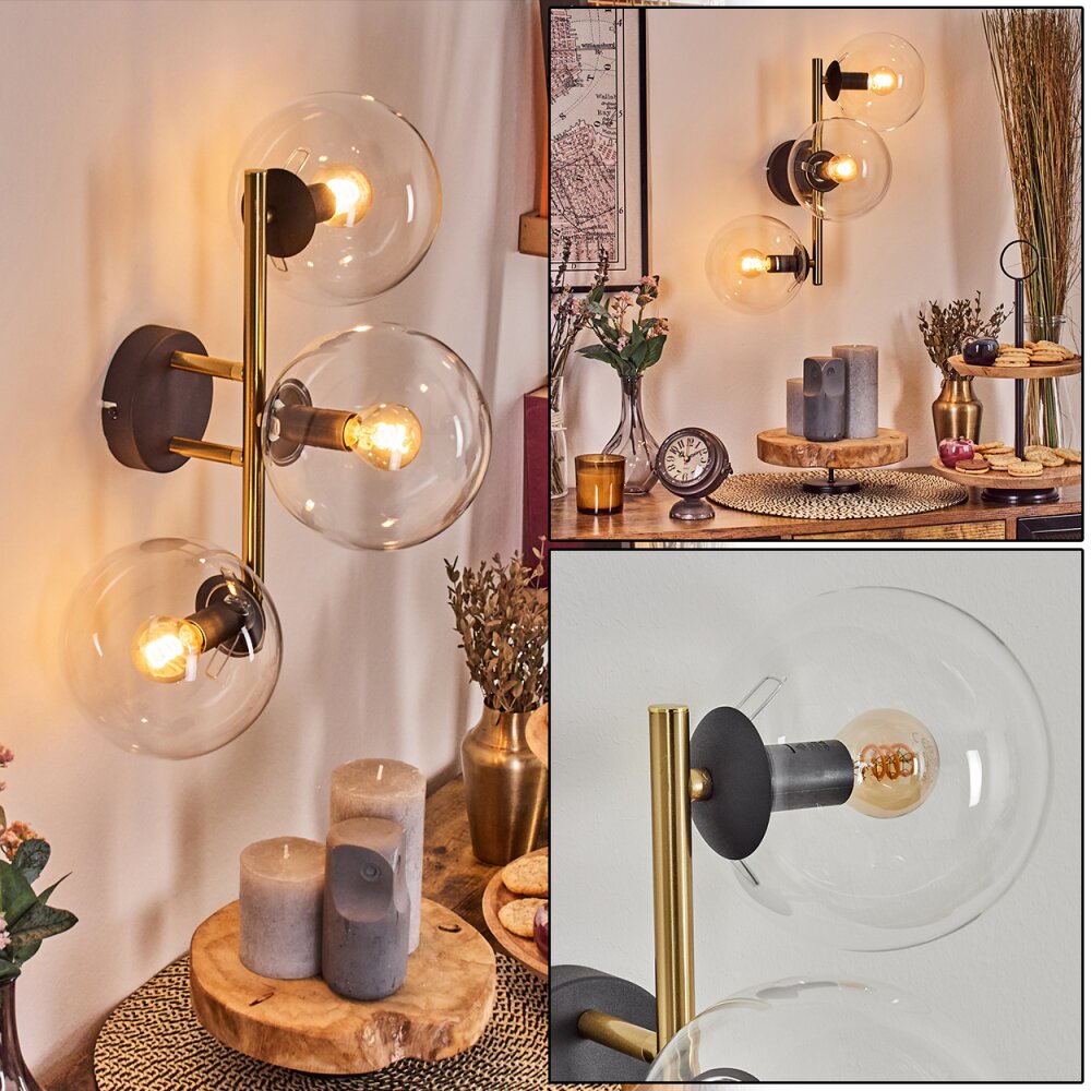 Gastor Boule lumineuse, Applique murale Or, Noir, 3 lumières main product photo
