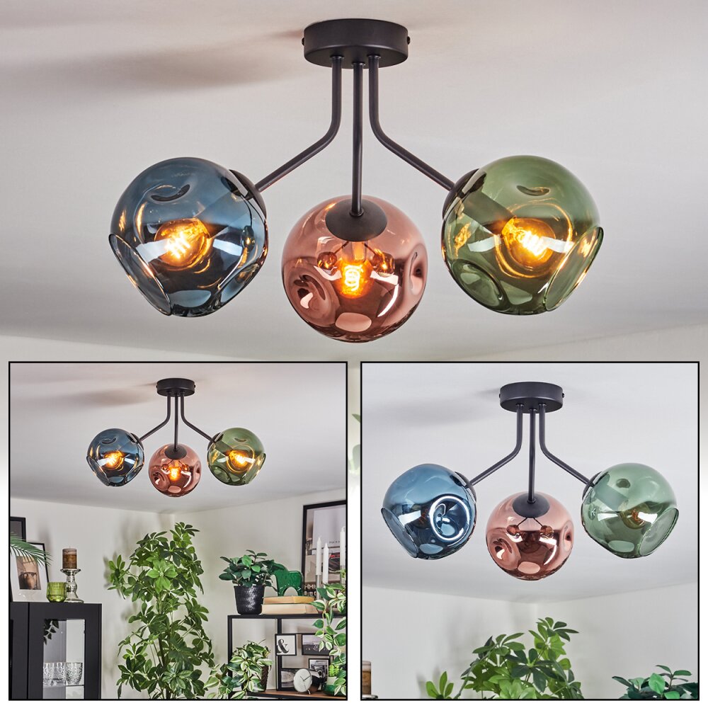 Ripoll Plafonnier, Boule lumineuse Bleu, Vert, Cuivré, 3 lumières main product photo