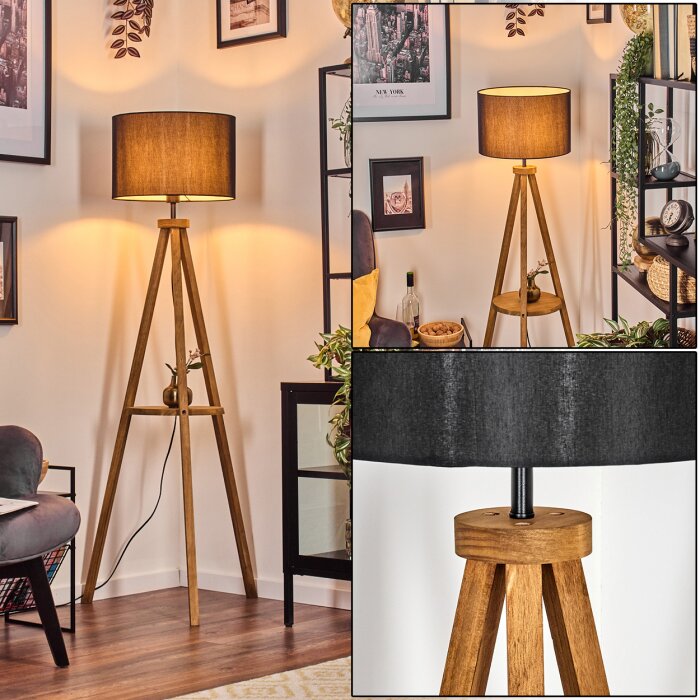 Suspension Soungou 4 Flammes Bois/Métal/Lin - Design Scandinave Moderne Hauteur 135 Cm