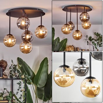 Chehalis Plafonnier, Boule lumineuse Ambre, Fumé, 5 lumières