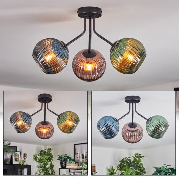 Koyoto Plafonnier, Boule lumineuse Bleu, Vert, Cuivré, 3 lumières