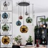 Ripoll Suspension, Boule lumineuse, Suspension grappe Bleu, Chrome, Or, Vert, Cuivré, Fumé, 5 lumières