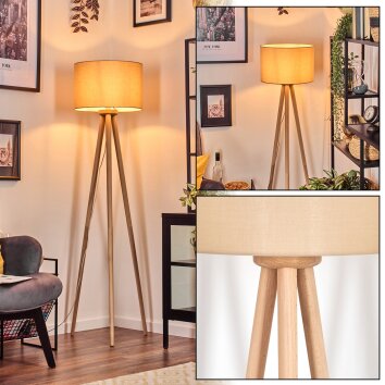 Soungou Lampadaire Bois clair, Blanc, 1 lumière
