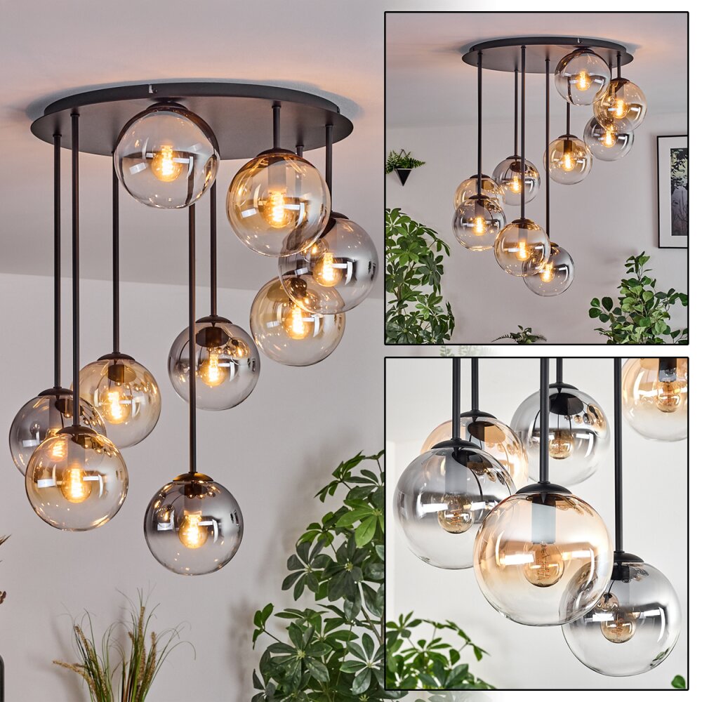 Gastor Plafonnier, Boule lumineuse Ambre, Clair, Fumé, 9 lumières main product photo