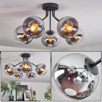 Gastor Plafonnier, Boule lumineuse 52 cm Chrome, Clair, Fumé, 5 lumières