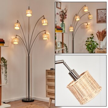 Cavaca Lampadaire Nickel mat, Noir, 5 lumières