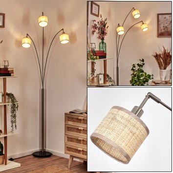 Sabadim Lampadaire Nickel mat, Noir, 3 lumières