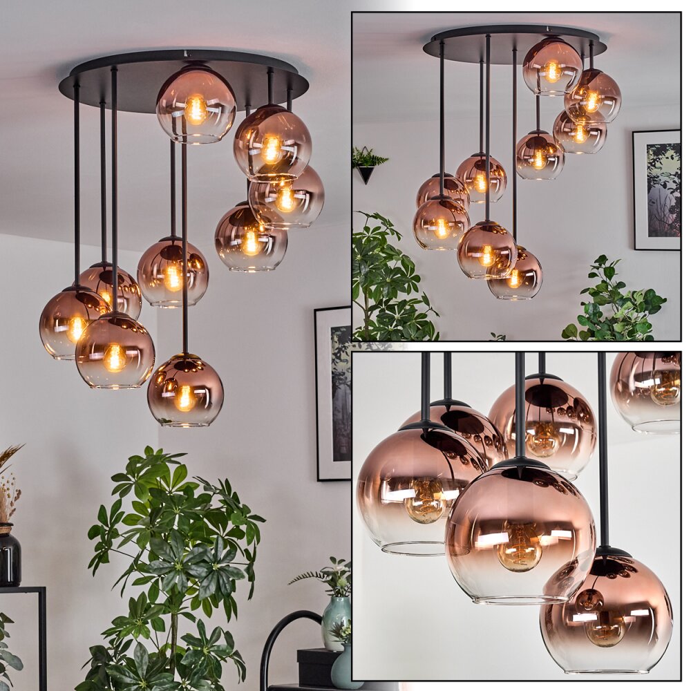Koyoto Plafonnier, Boule lumineuse 57 cm Clair, Cuivré, 9 lumières main product photo