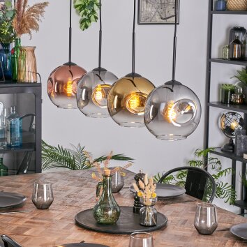 Ripoll Suspension, Boule lumineuse, Suspension Or, Clair, Cuivré, Fumé, 4 lumières