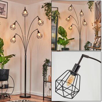 Yaak Lampadaire Chrome, Noir, 5 lumières