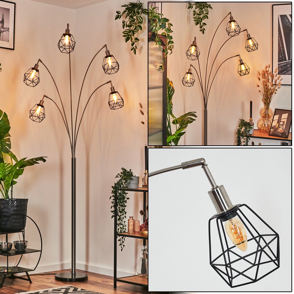 Yaak Lampadaire Nickel mat, Noir, 5 lumières main product photo