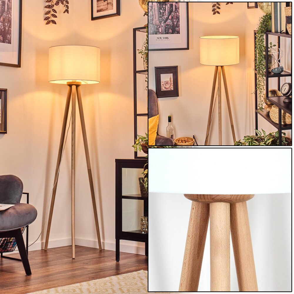Soungou Lampadaire Bois clair, Blanc, 1 lumière main product photo