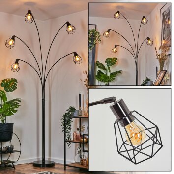 Yaak Lampadaire Chrome, Noir, 5 lumières Yaak Lampadaire Chrome, Noir, 5 lumières
