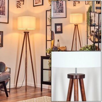 Soungou Lampadaire Chrome, Bois foncé, 1 lumière