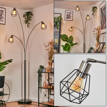 Yaak Lampadaire Nickel mat, Noir, 3 lumières