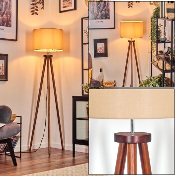 Soungou Lampadaire Chrome, Bois foncé, 1 lumière