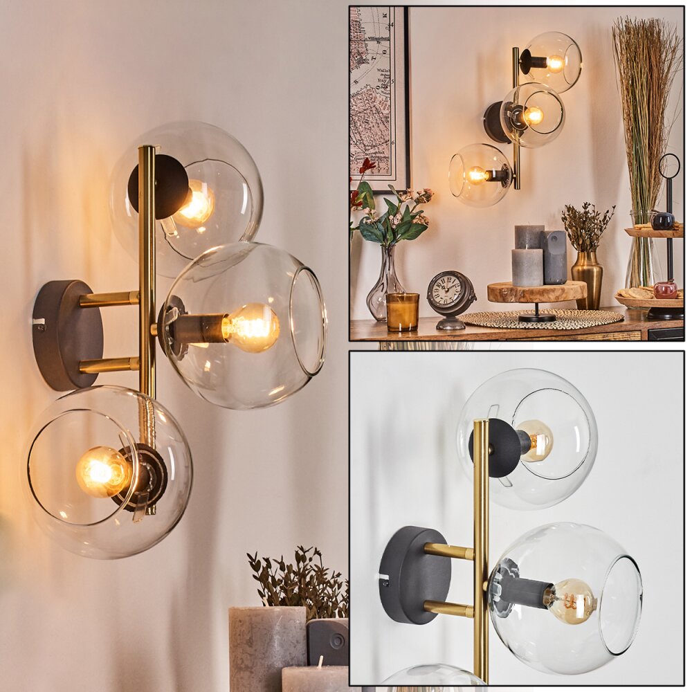 Koyoto Boule lumineuse, Applique murale Or, Noir, 3 lumières main product photo