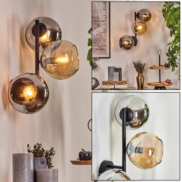 Koyoto Boule lumineuse, Applique murale Ambre, Chrome, Fumé, 3 lumières