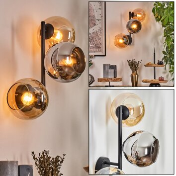 Koyoto Boule lumineuse, Applique murale Ambre, Chrome, Fumé, 3 lumières