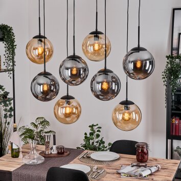 Gastor Suspension, Boule lumineuse, Suspension Ambre, Fumé, 8 lumières