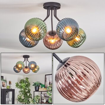Koyoto Plafonnier, Boule lumineuse 52 cm Bleu, Vert, Cuivré, 5 lumières